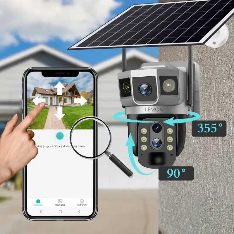 Kamera solarna WiFi Polaris – głowica PTZ 355 stopni i 90 stopni
